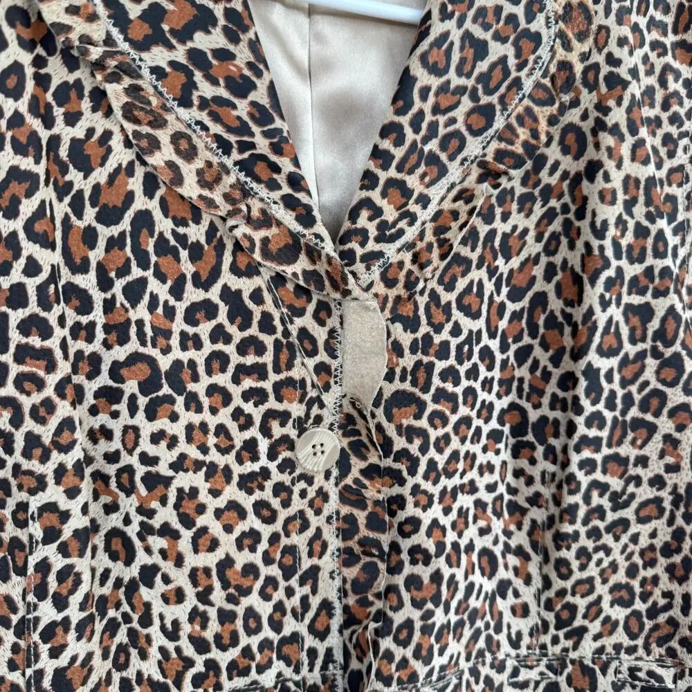 Pamela McCoy Collections Leopard Print Leather Blazer Women's Large Beige